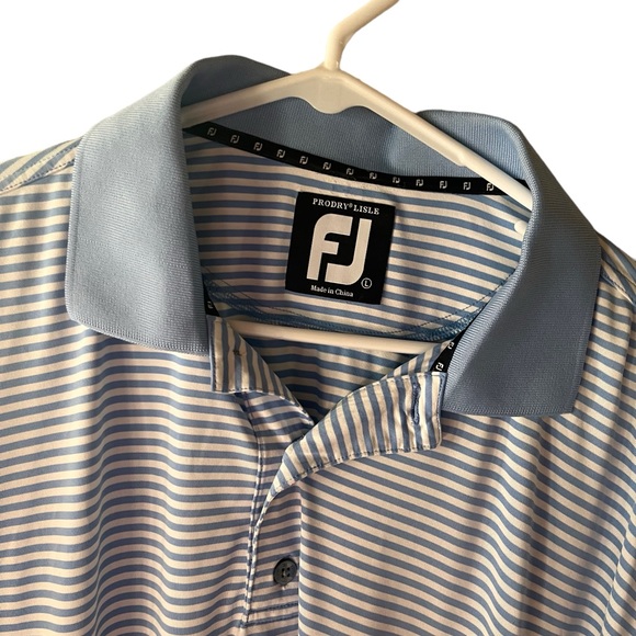 Footjoy Performance Prodry Polo Shirt Blue and White Stripes Sz L - Picture 3 of 6